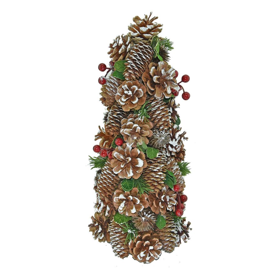 CONE TREE 17" PINE CONE NAT/ WHITE W/ BERRIES & GREENS