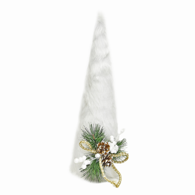 CONE TREE 15.75" WHT FAUX FUR W/ WHT BERRIES & PINE CONES Christmas