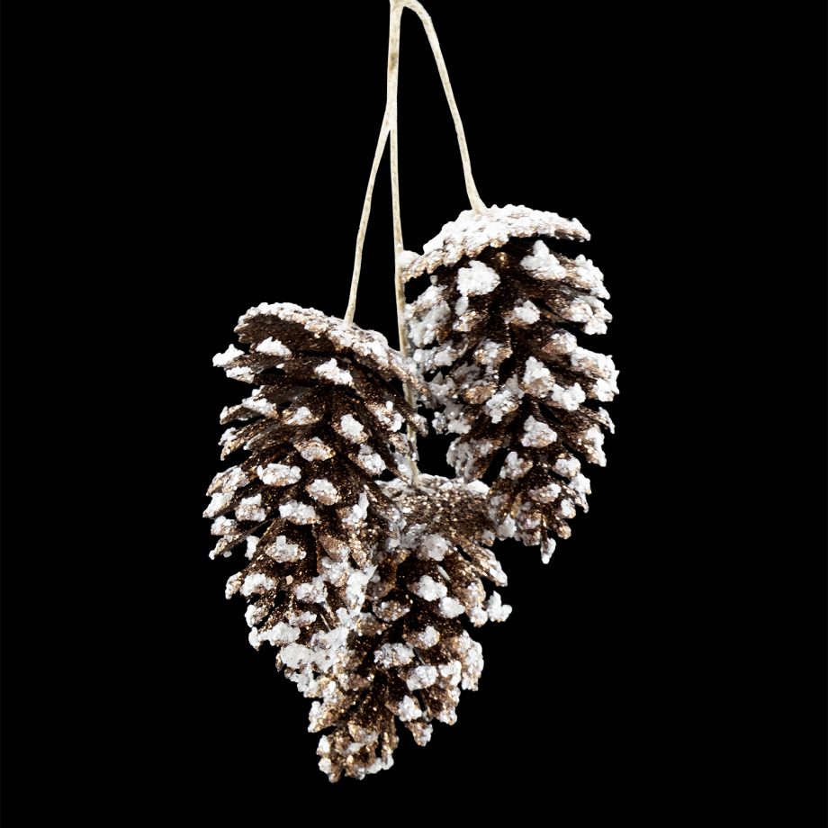 ORN PINE CONES 16" NATURAL W/ ICE & SNOW 3 CONES