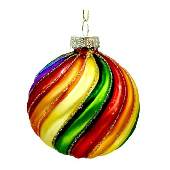 ORN GLASS BALL 3" RAINBOW SWIRL W/ GOLG GLITTER