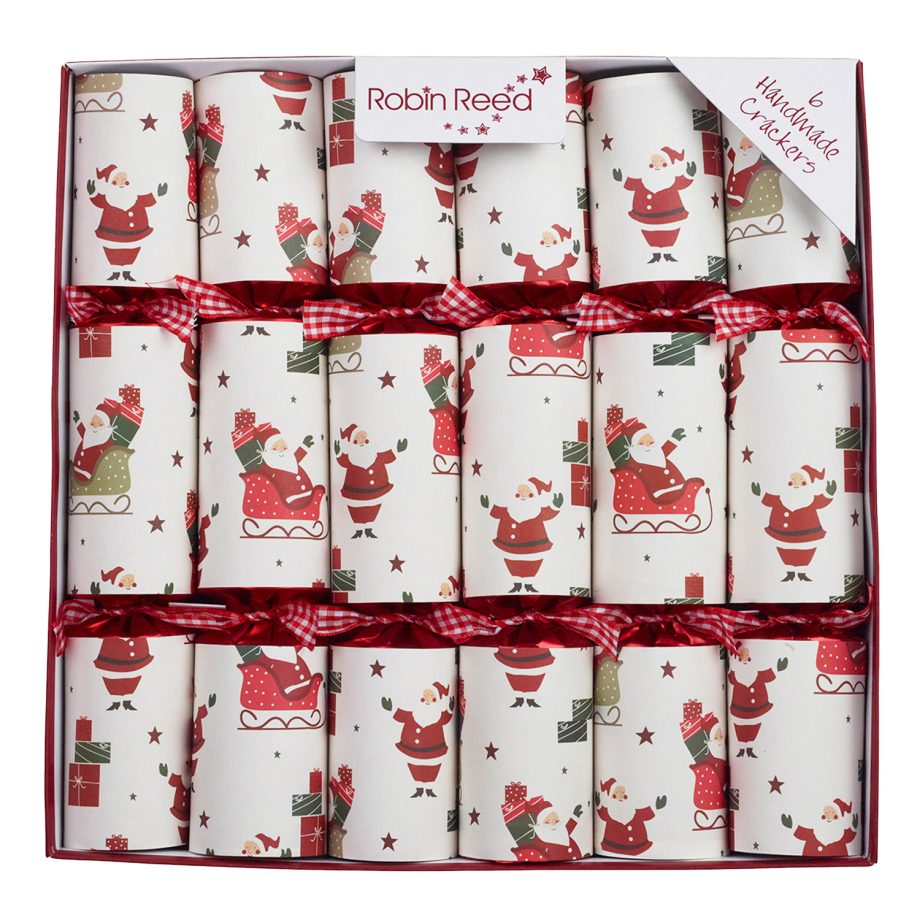 XMAS CRACKER DLX 6PC X 12" SANTA & SLEIGH WITH PICCADILLY GIFT INSIDE