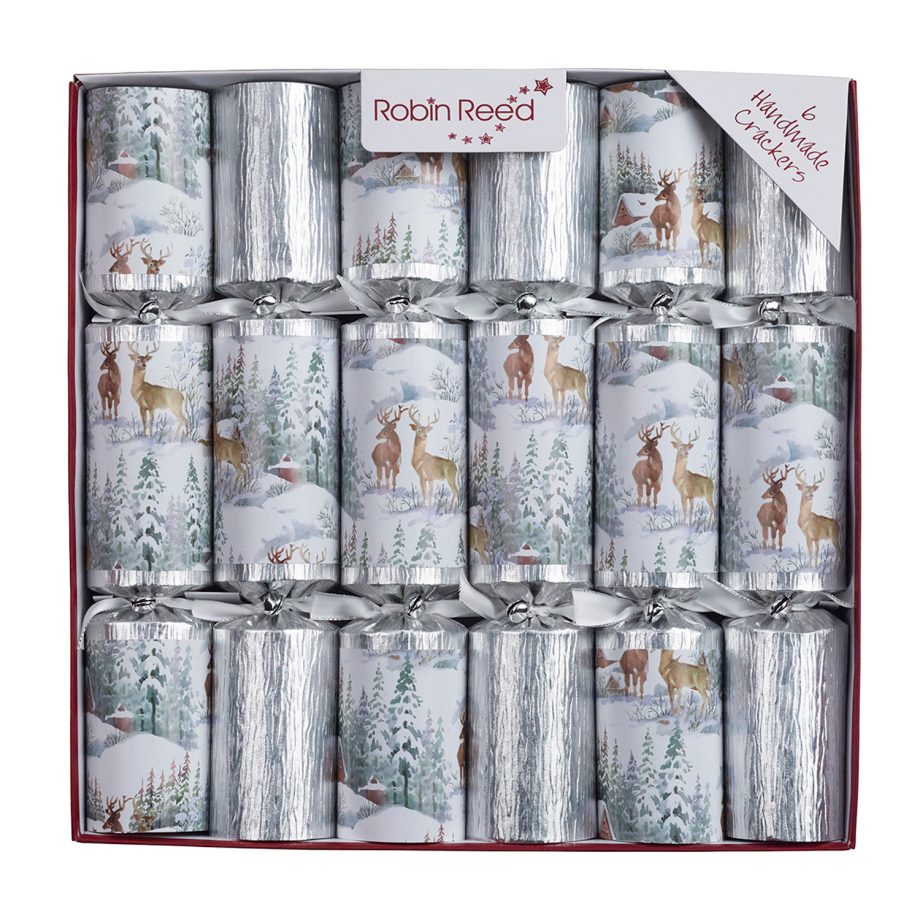 CHRISTMAS CRACKER PREMIUM 6PCx12" FROSTED FOREST WITH PICCADILLY GIFT INSIDE