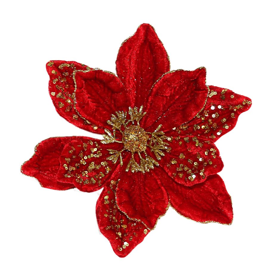 MAGNOLIA HEAD RED 8.5" VELVET W/GOLD GLTR. & CLIP