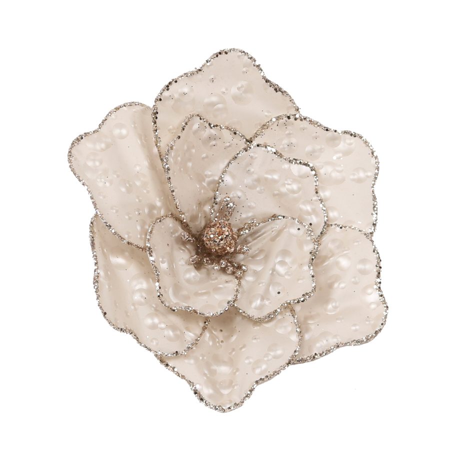 MAGNOLIA HEAD IVORY 6" VELVET W/ GLITR. EDGE & CLIP