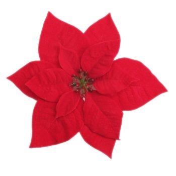 POINSETTIA HEAD RED 9" VELVET WITH CLIP
