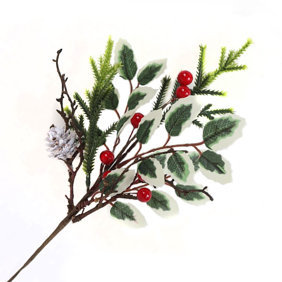 SPRAY GRN HOLLY 12" RED BERRY & GREENERY