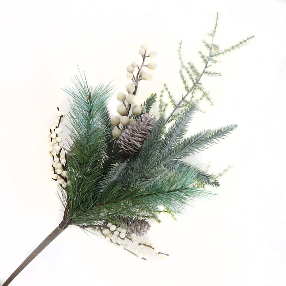SPRAY GRN PINE 18" WHITE BERRY GREENERY & CONES