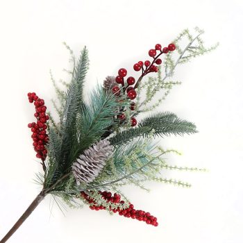 SPRAY GRN PINE 18" RED BERRY ,  MIXED GREENERY & CONE