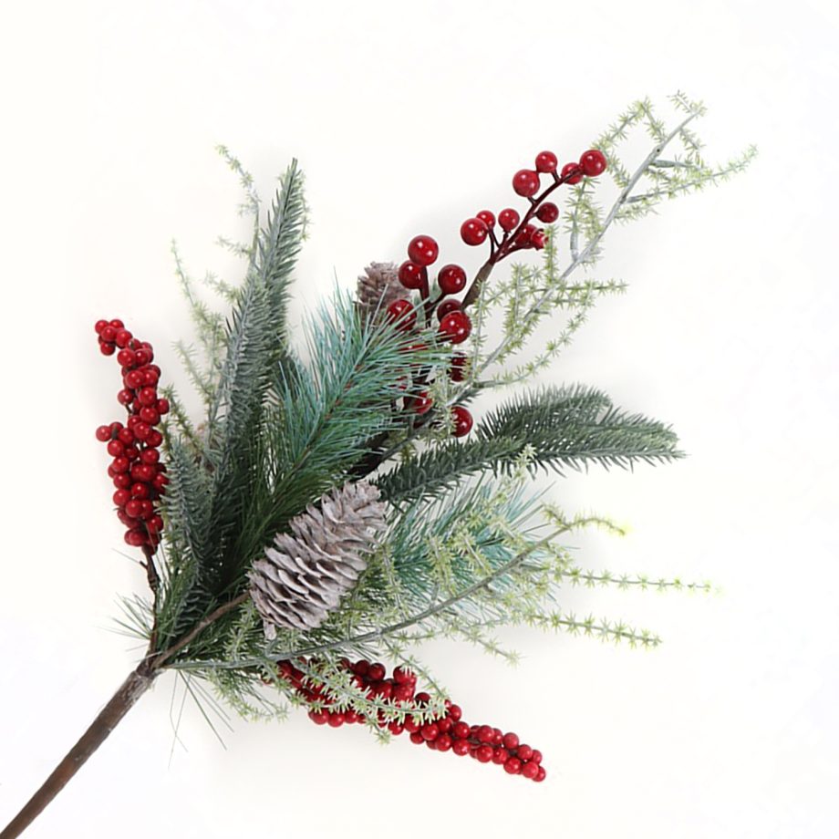SPRAY GRN PINE 18" RED BERRY ,  MIXED GREENERY & CONE