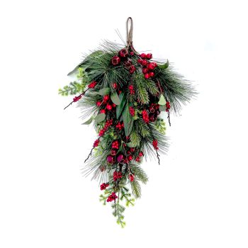 TEARDROP GRN 27.5" MIXED RED BERRIES WITH PINE AND GREENERY