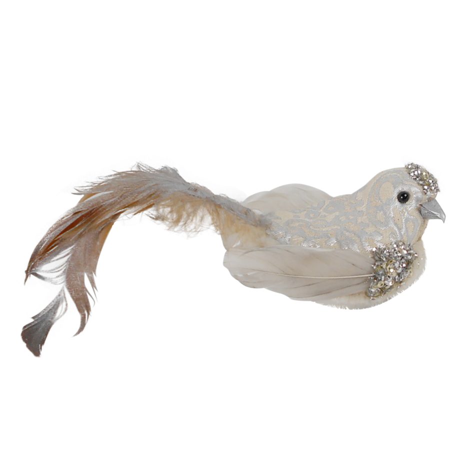 BIRD IVORY FUR/FABRIC IVORY | GLITTER | SEQUINS 6.5" X 3"
