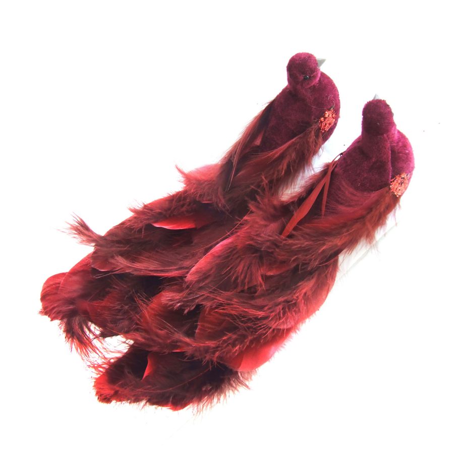 BIRD BURGUNDY 10.25" FABRIC W/ LONG TAIL 2/S W/ CLIP