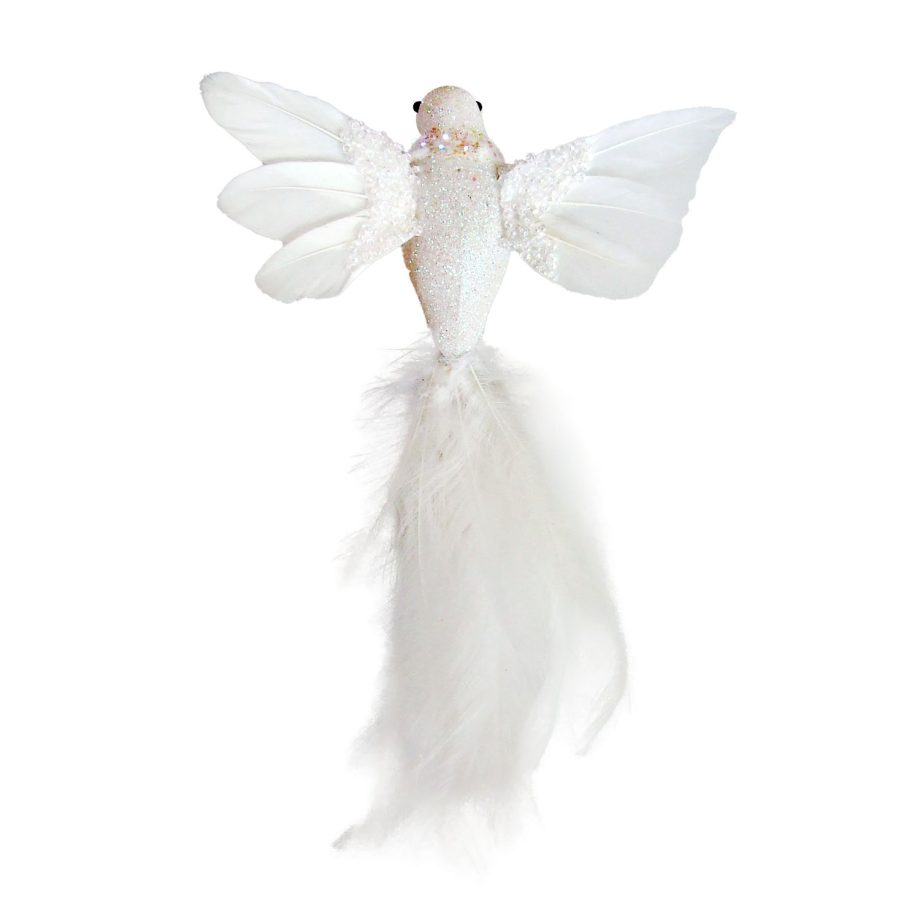 HUMMING BIRD WHITE 6"X 4" W/ GLITTER & CLIP