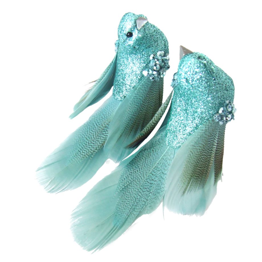 BIRD BLUE- TEAL 5.5" W/ GLITTER & SEQUINS 2/S W/ CLIP
