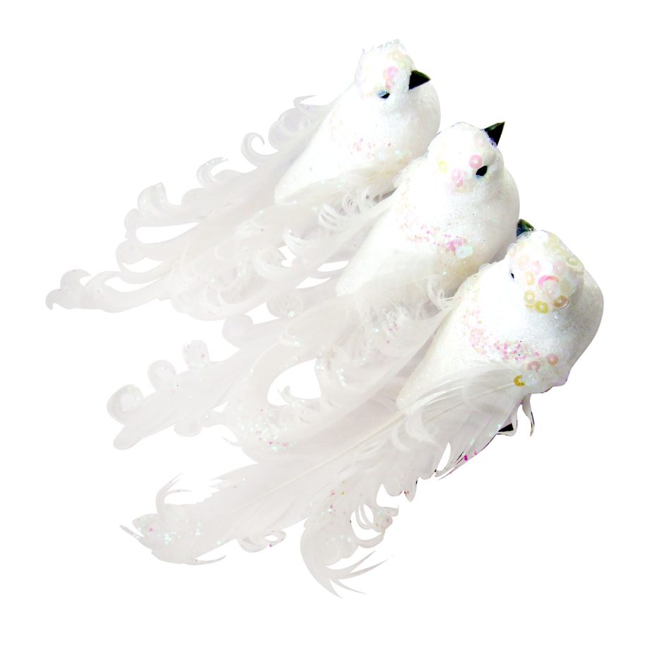 BIRD WHITE 6" W/ SEQUINS 3/S W/ CLIP