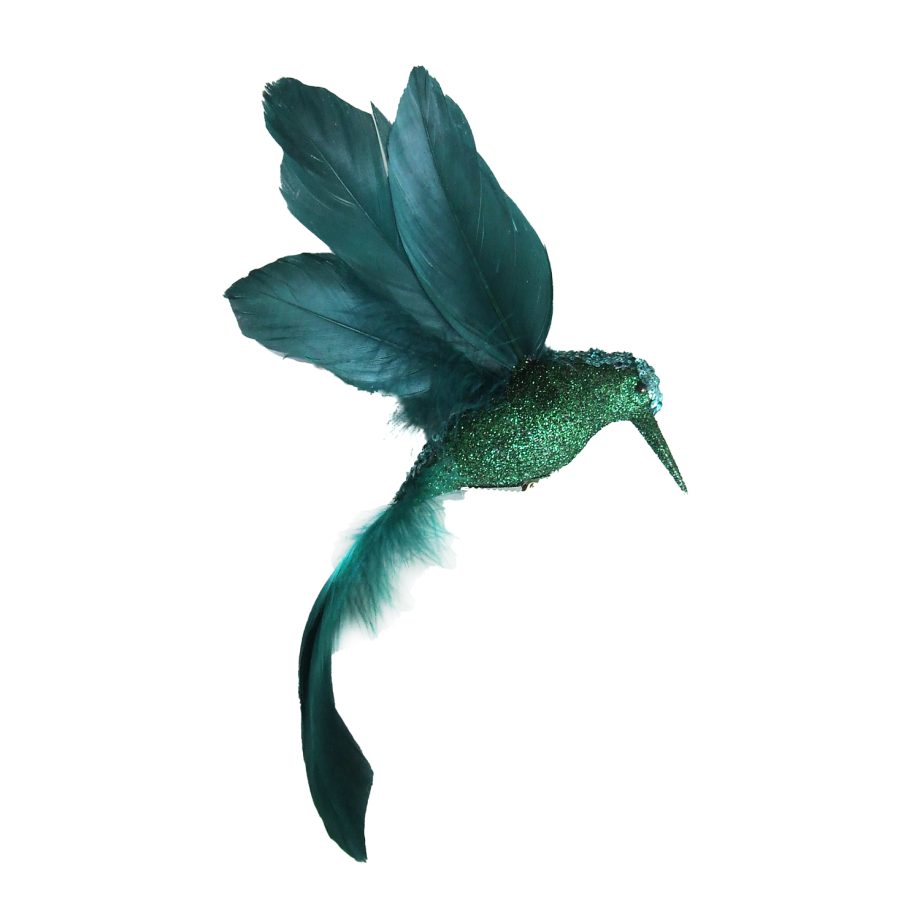 HUMMING BIRD GREEN- PEACOCK8" W/ GLITTER & CLIP