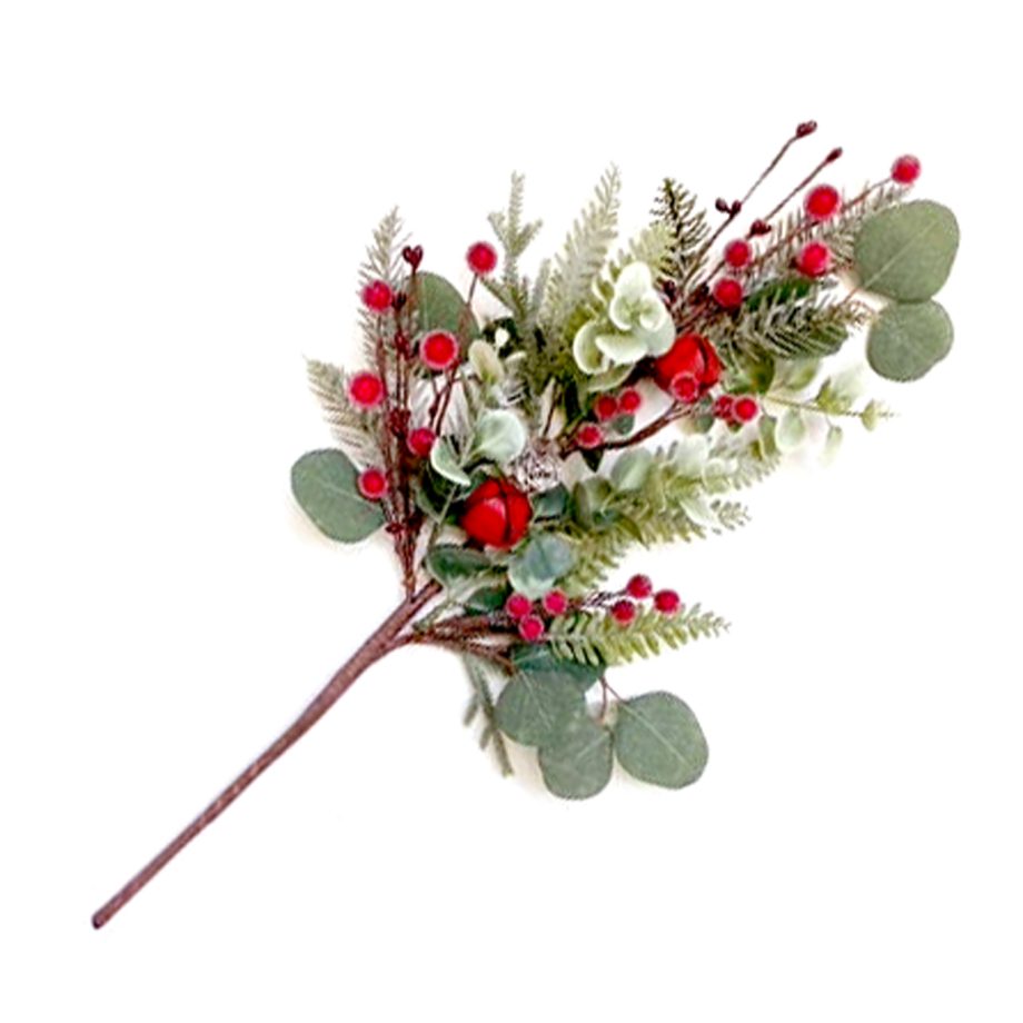 SPRAY GRN PINE 20.5" BED BERIES MIXED GREENERY & BELLS