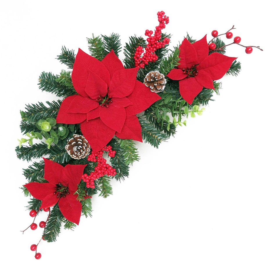 SWAG RED POINSETTIA 22" W/ BERRY, EUCALYPTUS & CONES