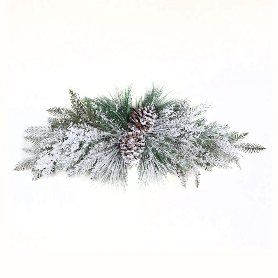 SWAG PINE 31" FLOCKED MIXED PINE W/ PINE CONES