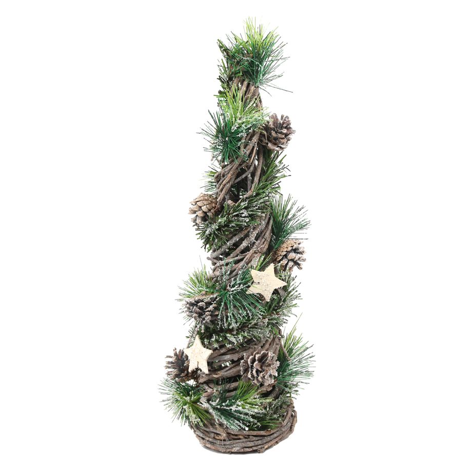 CONE TREE NATURAL/ GRAY FROSTED 15.5" W/ PINE, CONES & STARS