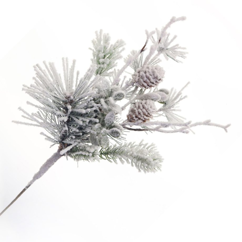 PICK PINE FLOCKED 12" NATURAL MIXED PINE WITH PINE CONE