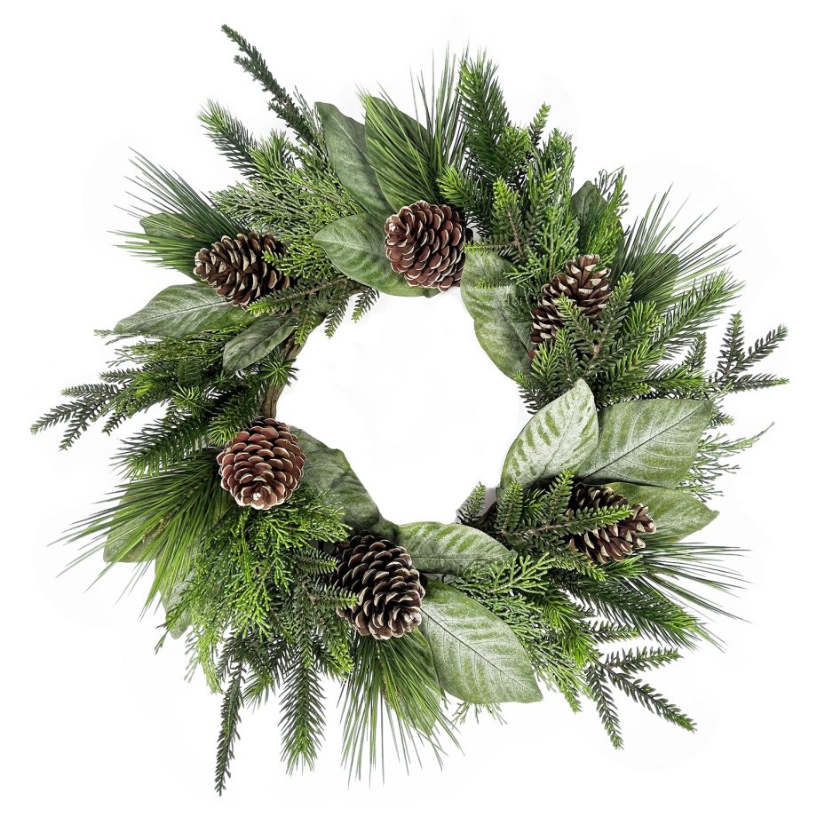 WREATH PINE 26" MIXED PINE W/ CEDAR, MAGNOLIA LEAVES & PINE CONES