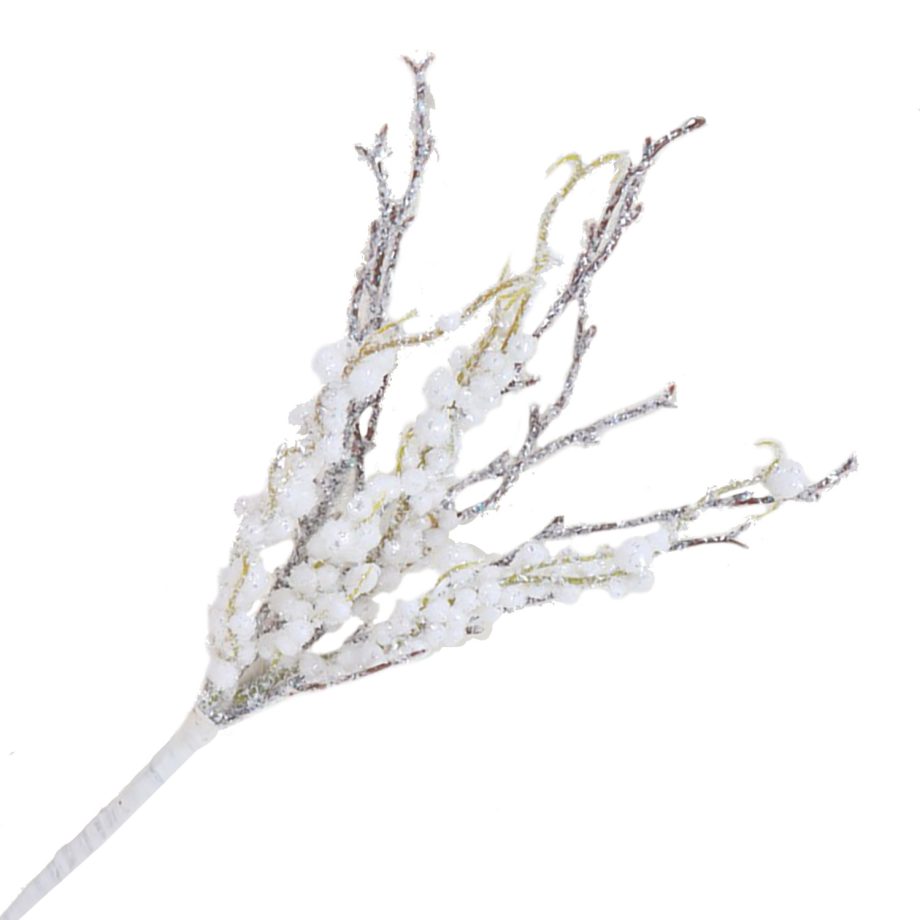 PICK BERRY 12" WHITE SNOW BERRY ON TWIGS FLOCKED