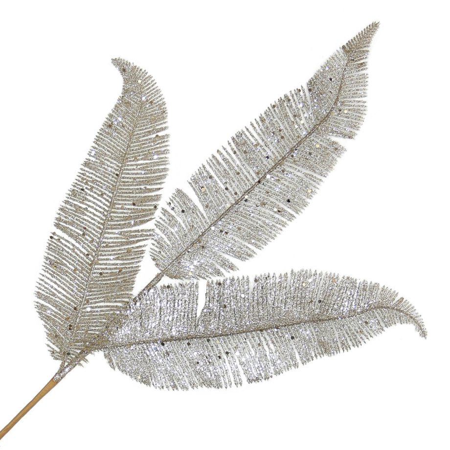 SPRAY FERN LEAVES 23.5" CHAMPAGNE GLITTER