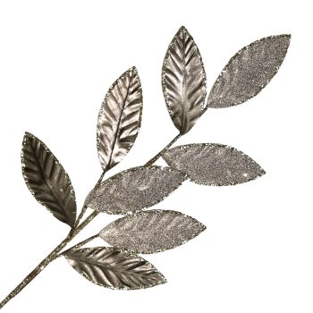 SPRAY LEAVES METALLIC 28.5" SMOKE GREY FABRIC | GLITTER