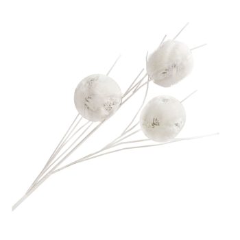 BALL SPRAY 34.5"X3 WHITE FUR/WITH SILVER SNOWFLAKE