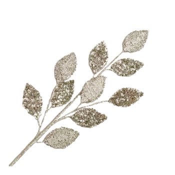 SPRAY LEAVES FABRIC 30" PLATINUM W/ BEADS  GLITTER & SEQUINS