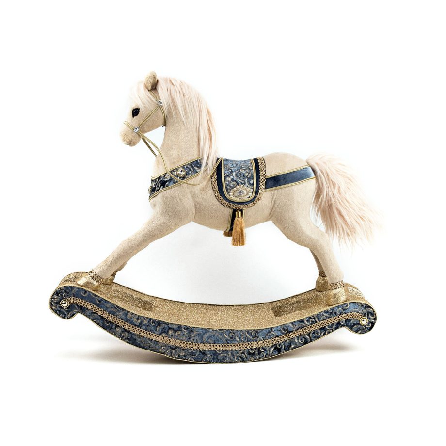 ROCKING HORSE WITH INTRICATE EMBROIDERY REGAL BLUE/CREAM 21.5"