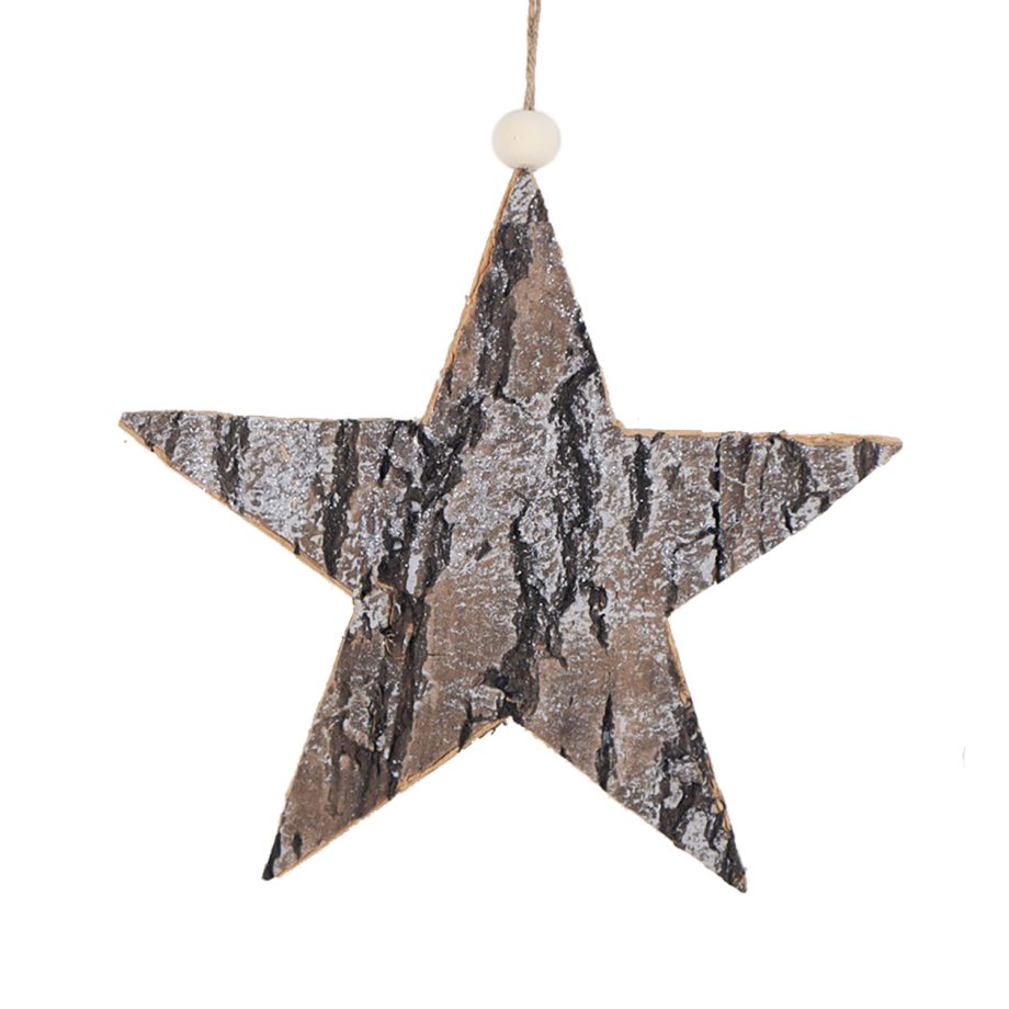 ORN WOODEN STAR 8" BIRCH LOOK  FROSTED