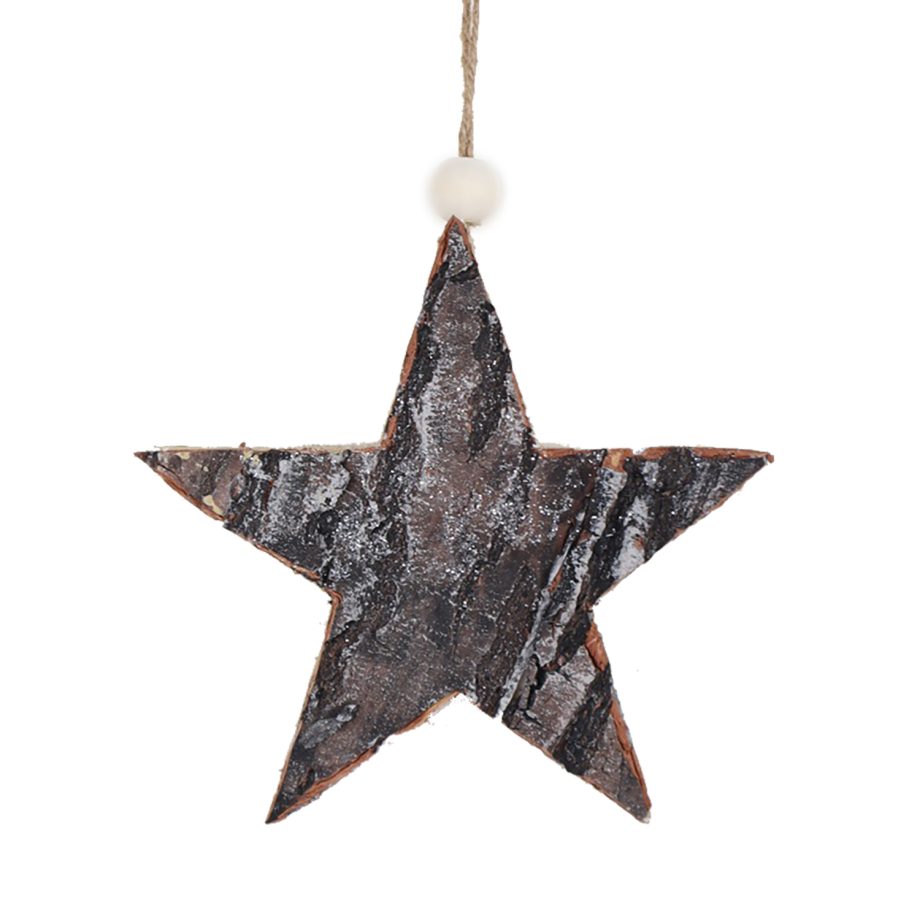 ORN WOODEN STAR 5.5" BIRCH LOOK FROSTED