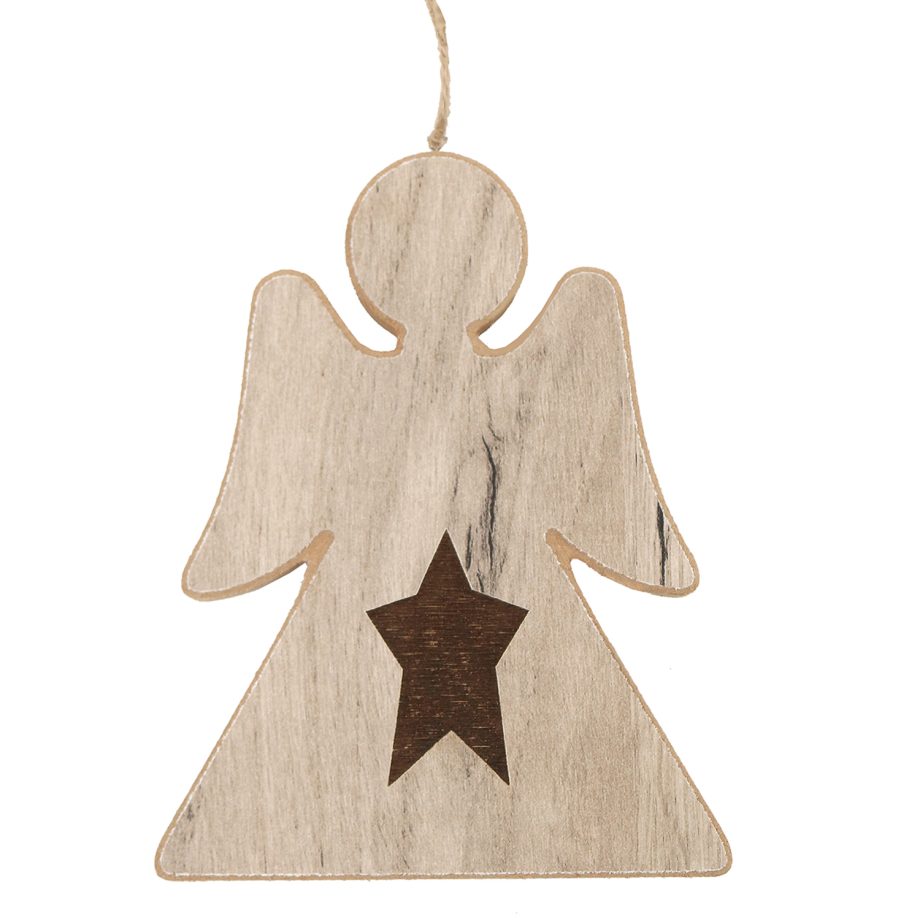 ORN WOODEN ANGEL  6" NATURAL WITH STAR