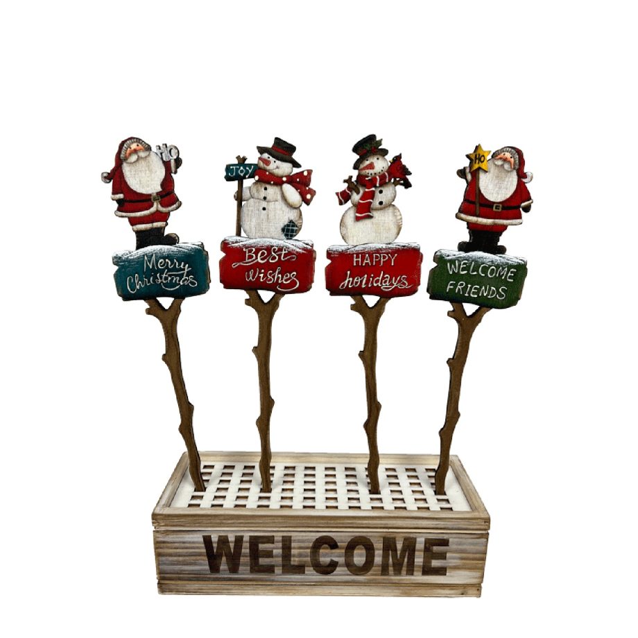PICK WOODEN SANTA | SNOWMAN 4 ASSTD. 13.5" WITH DISPLAY BOX