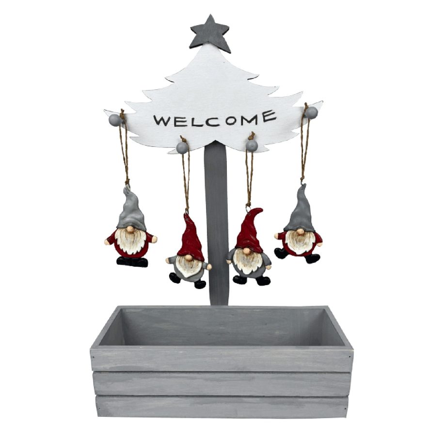 ORN GRAY RED POLYRESIN GNOME 3.5" 4/S W/ DISPLAY