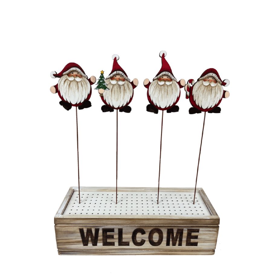 PICK WOODEN SANTA 4 STYLES 12" WITH DISPLAY BOX