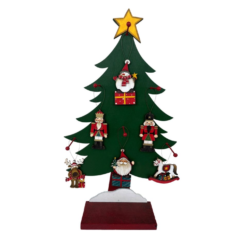 ORN DSP WOODEN SNOWMAN | NUTCRAKER & MOOSE & SANTA & HORSE 5" 6/S W/ DISPLAY