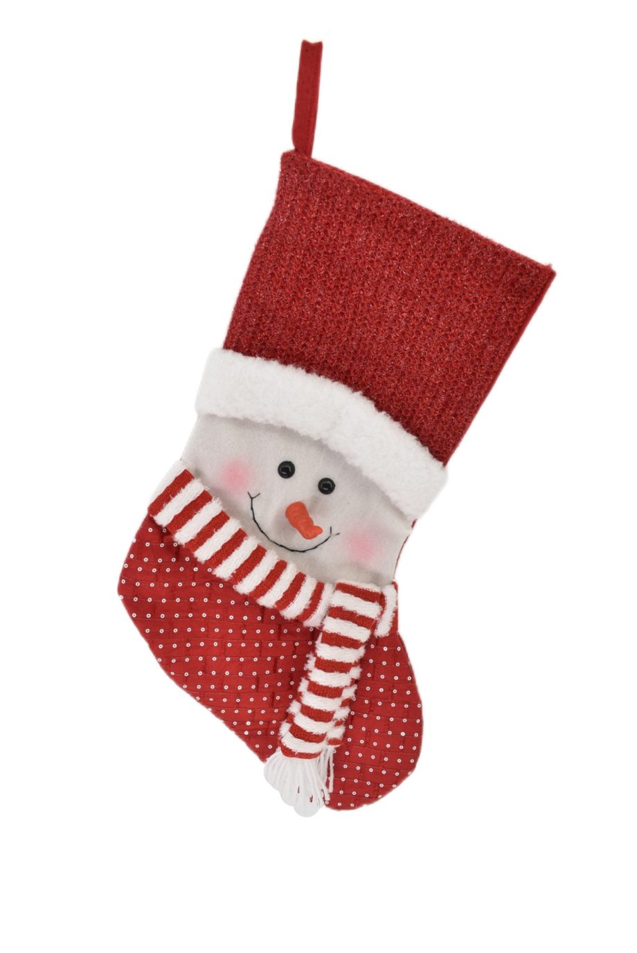 STOCKING 19" RED /WHITE W/PLUSH SNOWMAN R