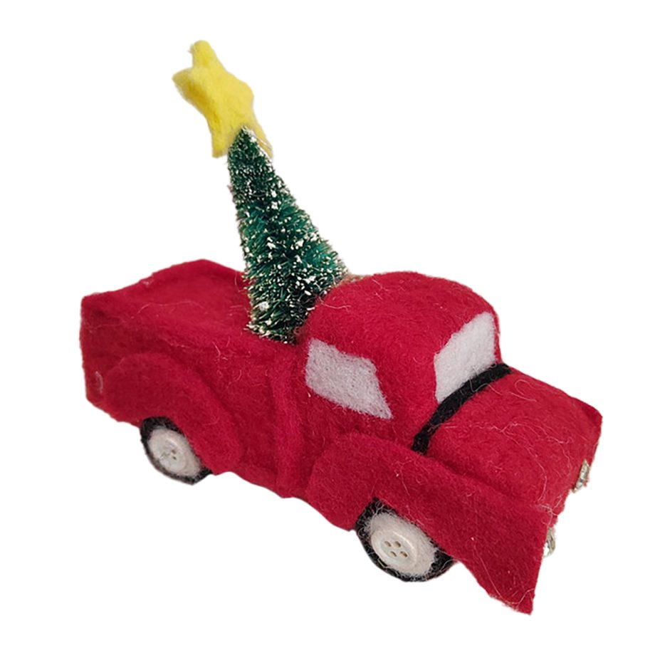 ORN WOOL AUTO TRUCK 5.5" WITH CHRISTMAS TREE