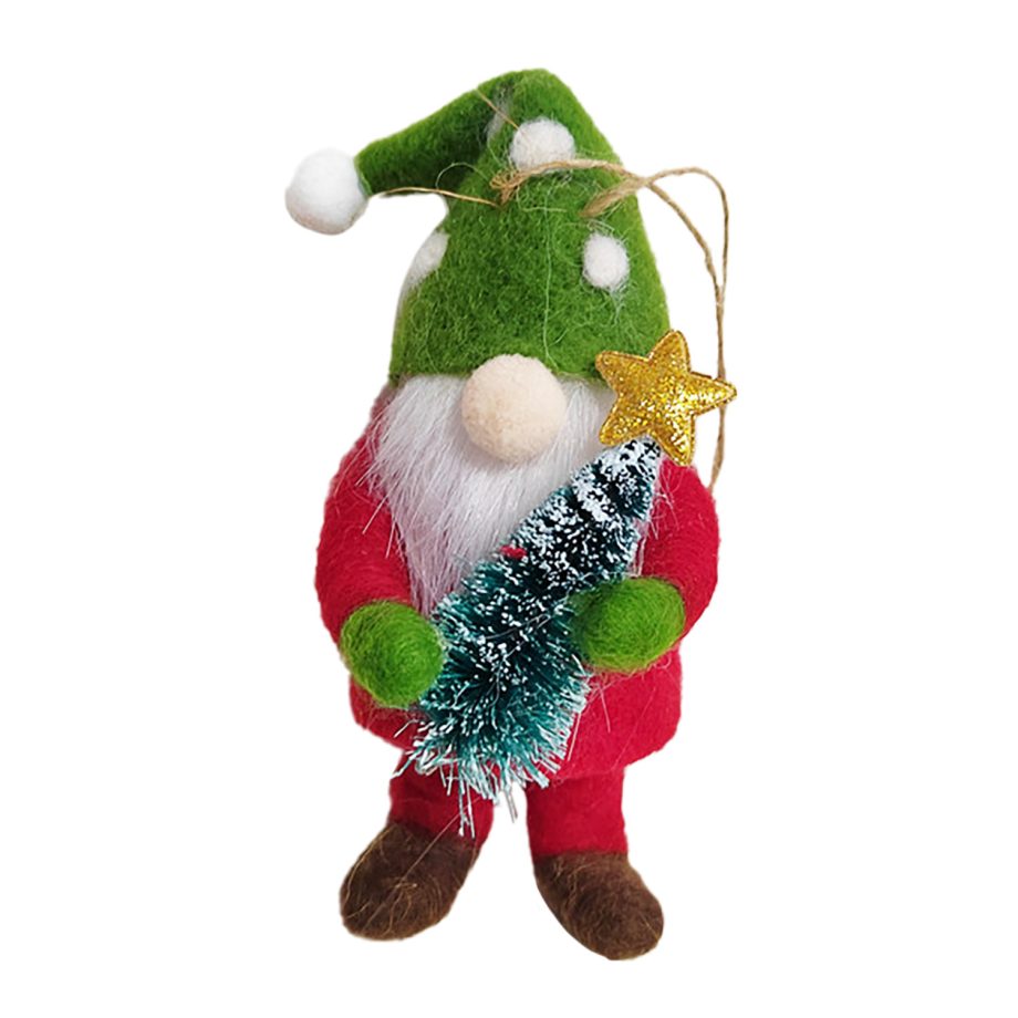 ORN WOOL SANTA 6"W/ CHRISTAMS TREE 6"