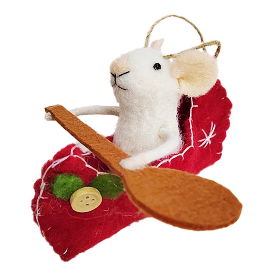 ORN WOOL MOUSE 5" IN A BOAT ROWING