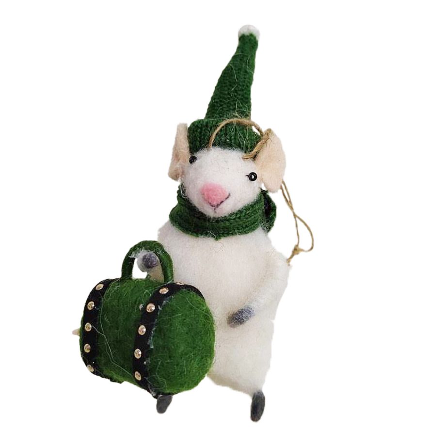 ORN WOOL MOUSE 6" W/ GREEN BAG 6"