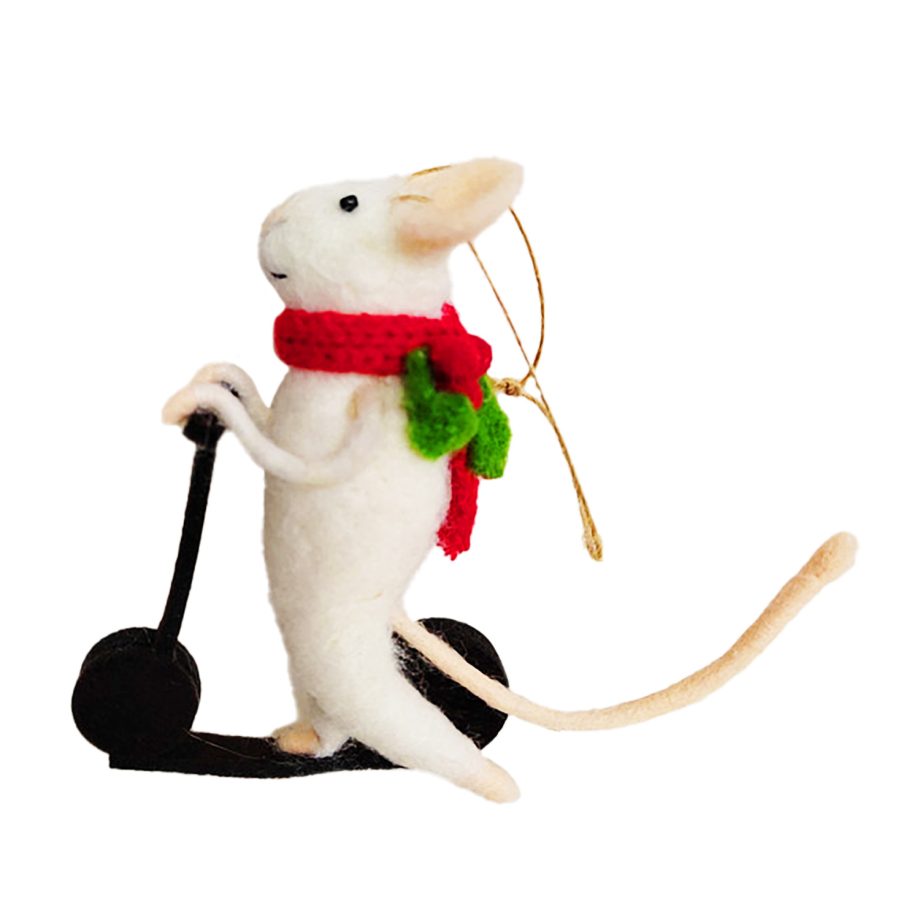ORN WOOL MOUSE 4.5" ON A SCOOTER