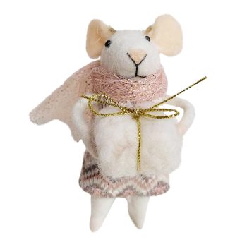 ORN WOOL MOUSE 4.5" PINK DRESS W/ GIFT BOX
