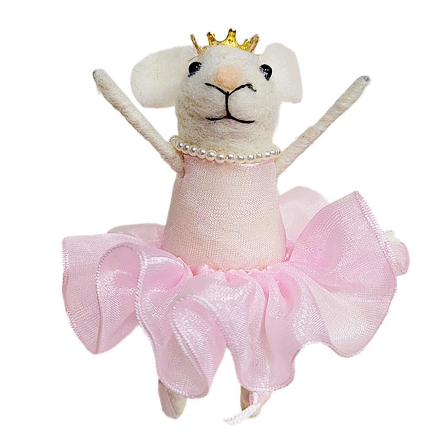 ORN WOOL MOUSE 4.5" BALLERINA W/ PINK TUTU