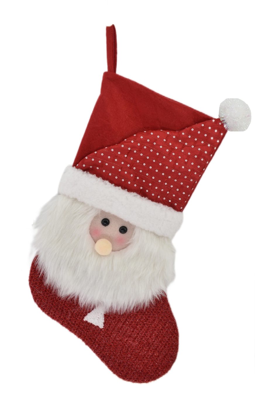 STOCKING 19" RED/ WHITE W/PLUSH SANTA