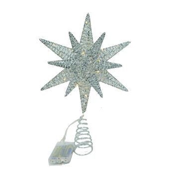 TREE TOP STAR SILVER GLITTER 10"x14" 3D W/ LED LIGHTS B/O