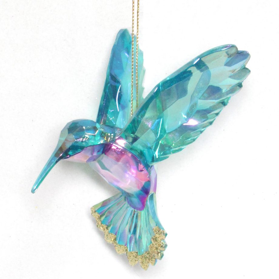 ORN BLUE/AQUA CLEAR HUMMINGBIRD 4"